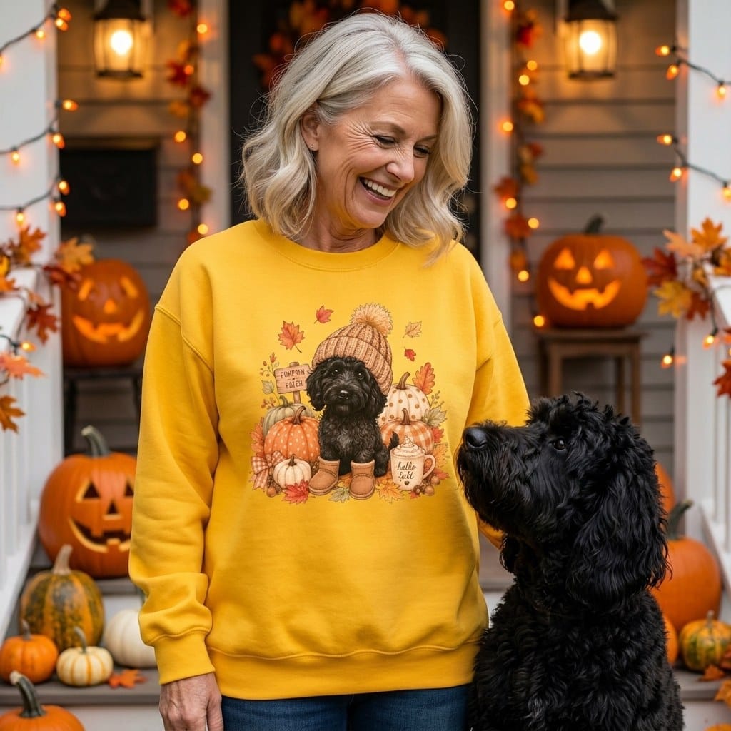 Black Goldendoodle Pumpkin Patch Sweatshirt in by Puppy Jo