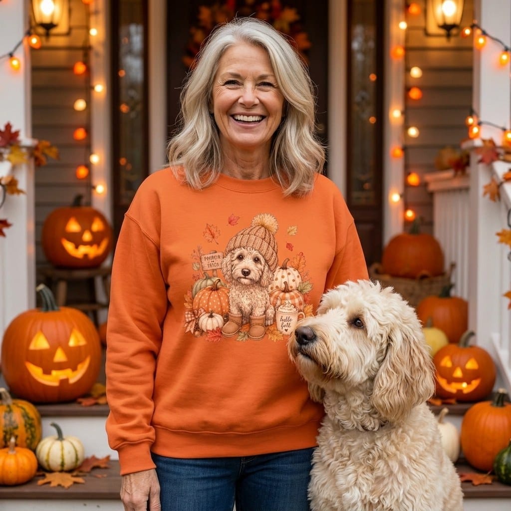 Cream Goldendoodle Pumpkin Patch Sweatshirt in by Puppy Jo