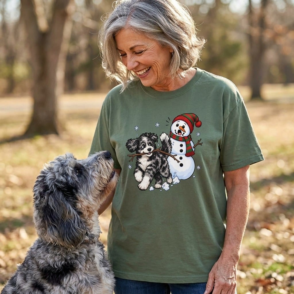 Merle Goldendoodle Snowman T-Shirt in by Puppy Jo