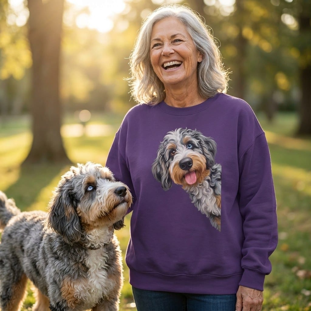 Tongue Out Aussiedoodle Sweatshirt in by Puppy Jo