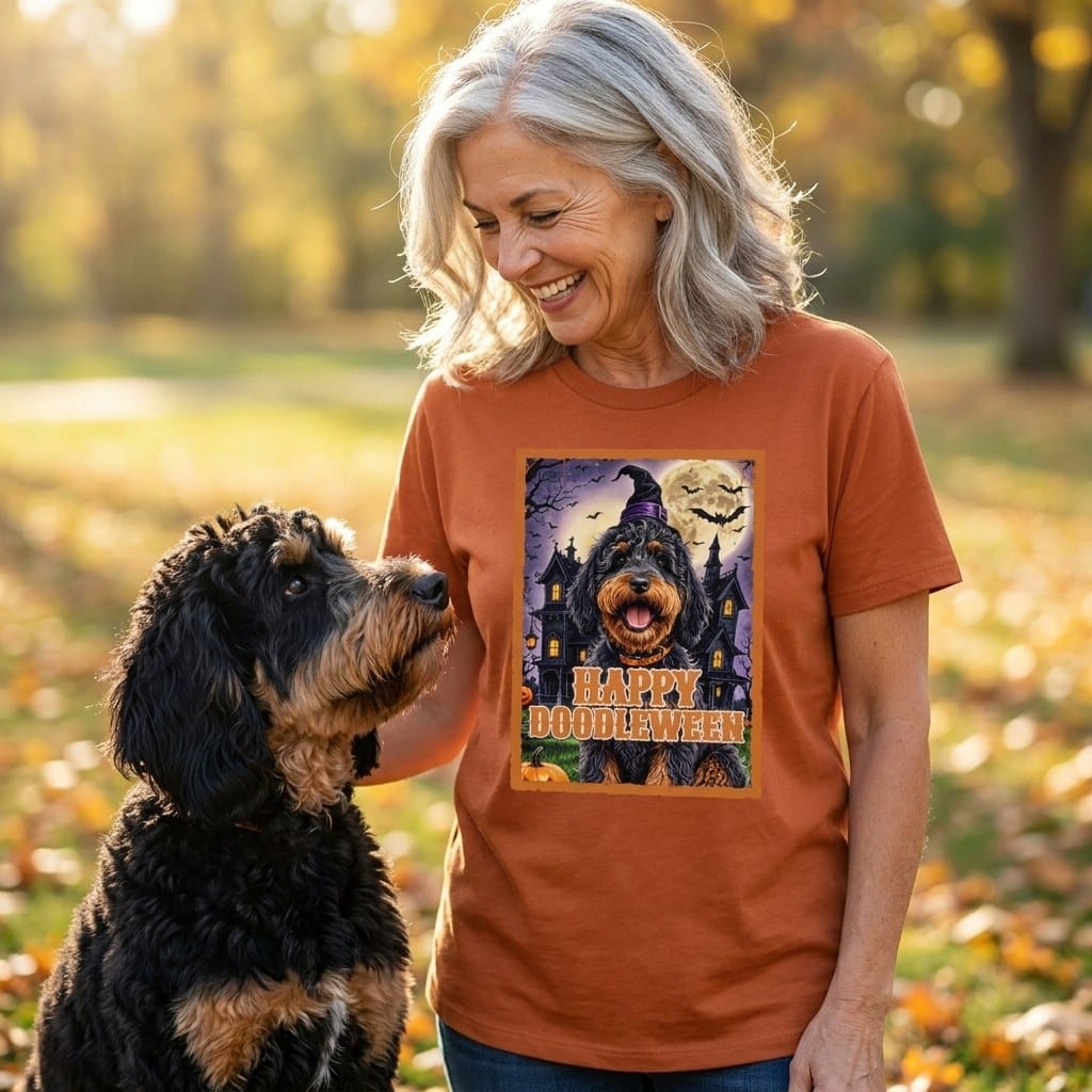 Phantom Goldendoodle Happy Doodleween T-Shirt in by Puppy Jo