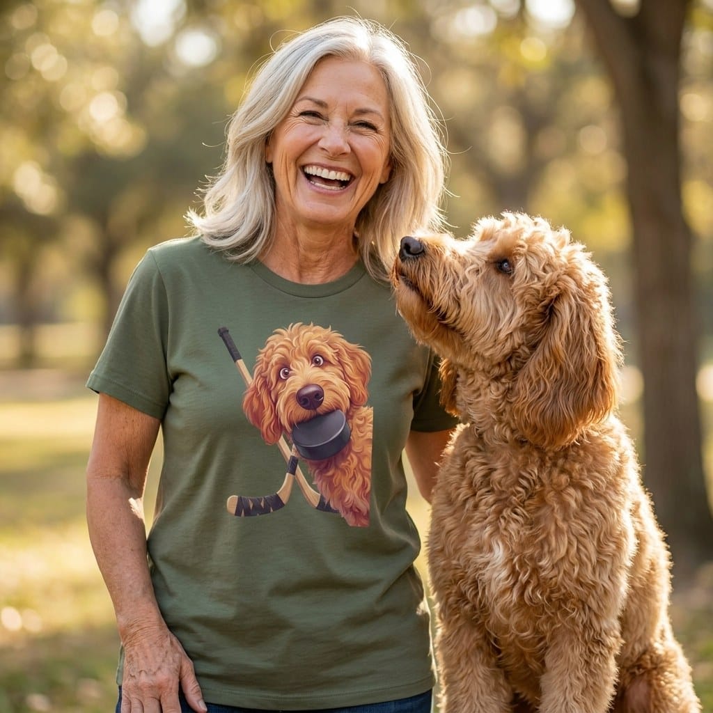 Apricot Goldendoodle Hockey T-Shirt in by Puppy Jo
