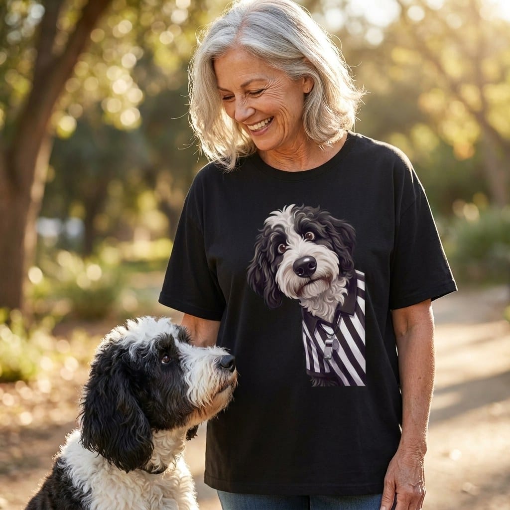 Sheepadoodle Football Referee Signature T-Shirt in by Puppy Jo