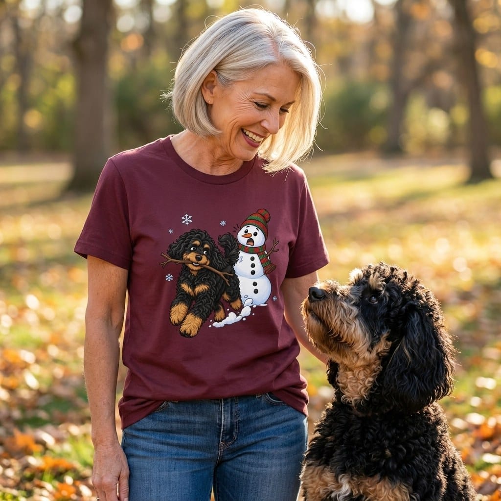 Phantom Goldendoodle Snowman T-Shirt in by Puppy Jo