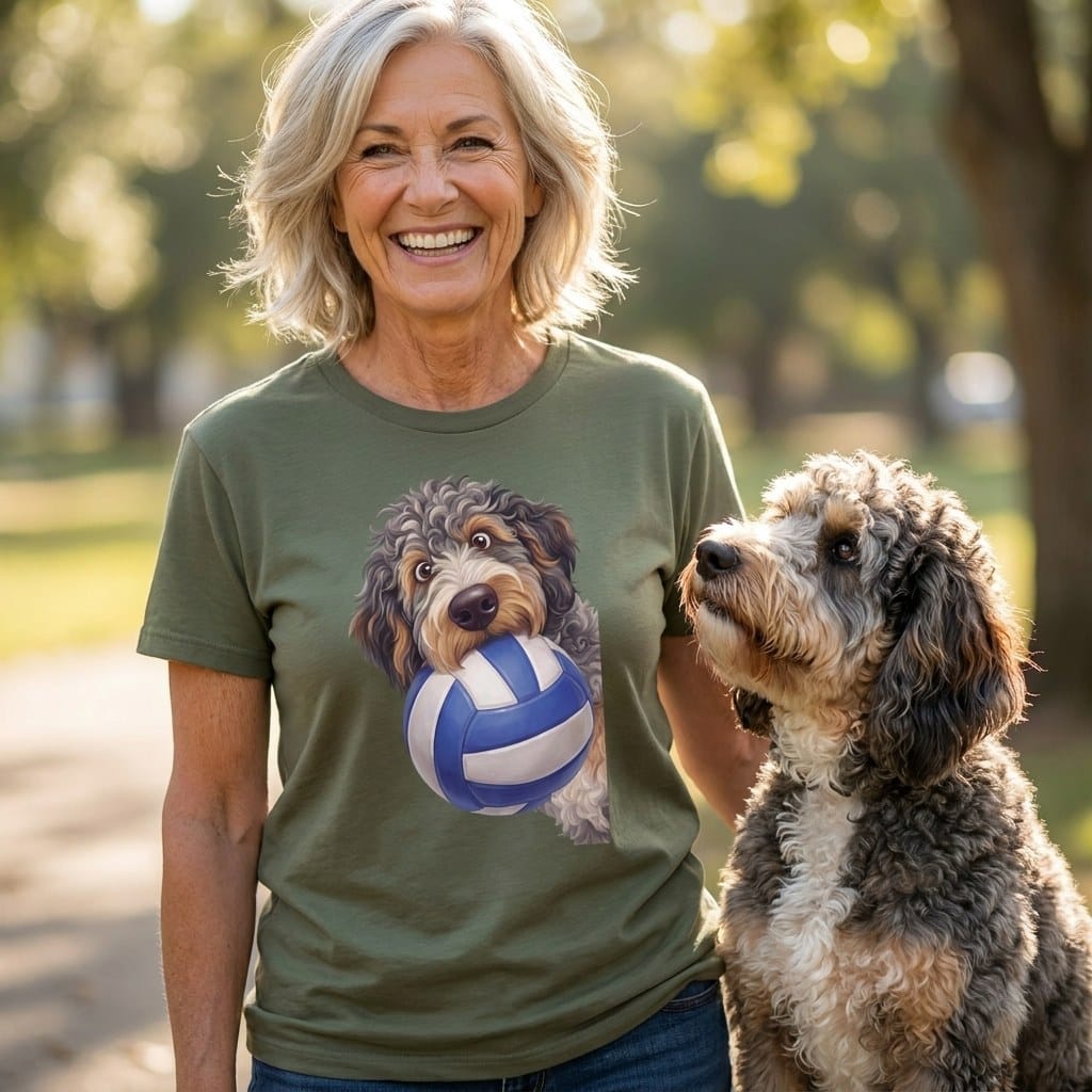 Aussiedoodle Volleyball T-Shirt in by Puppy Jo