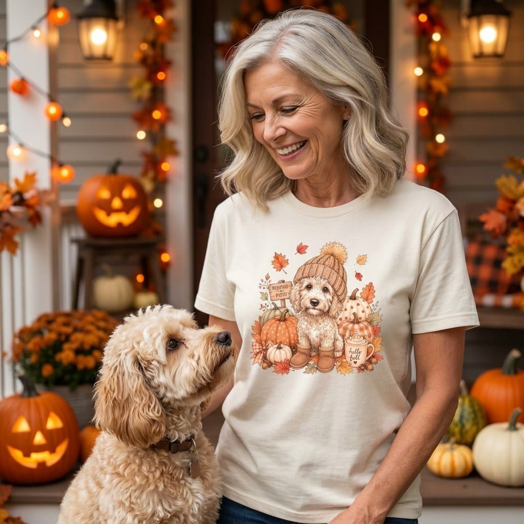Maltipoo Pumpkin Patch Signature T-Shirt in by Puppy Jo
