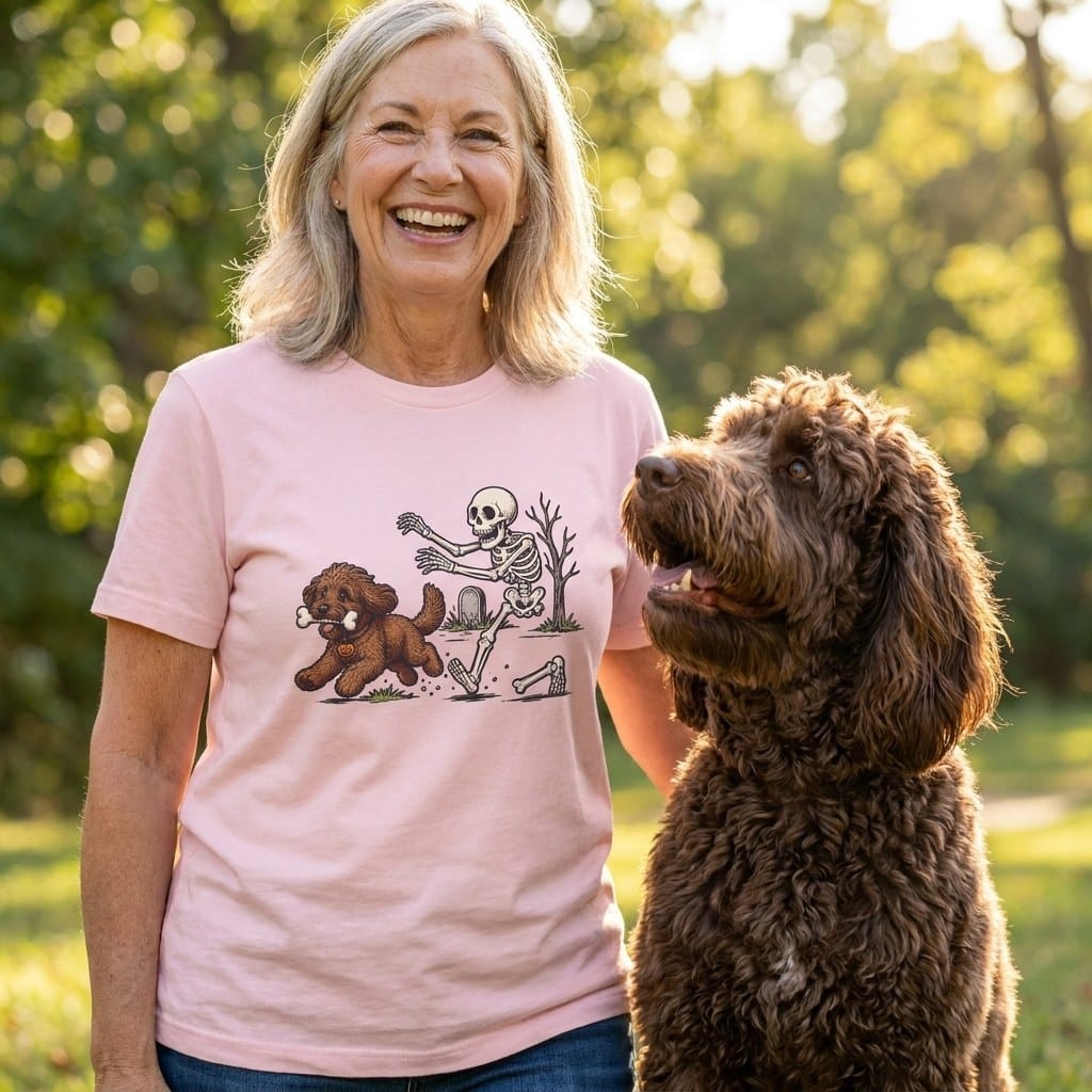 Chocolate Goldendoodle Bone Thief T-Shirt in by Puppy Jo
