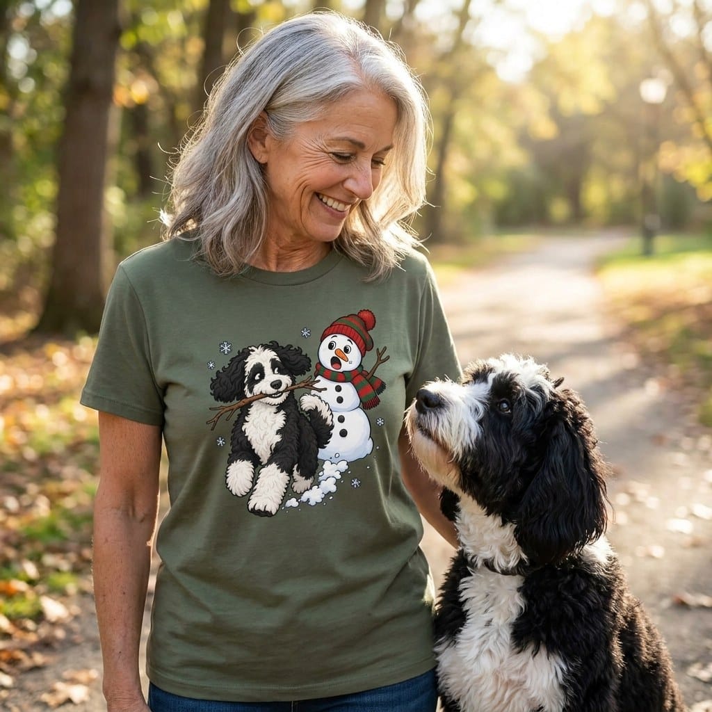 Sheepadoodle Snowman T-Shirt in by Puppy Jo