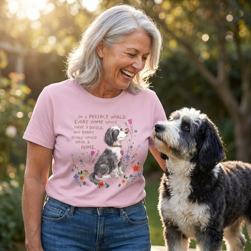 Perfect World Sheepadoodle Signature T-Shirt in by Puppy Jo