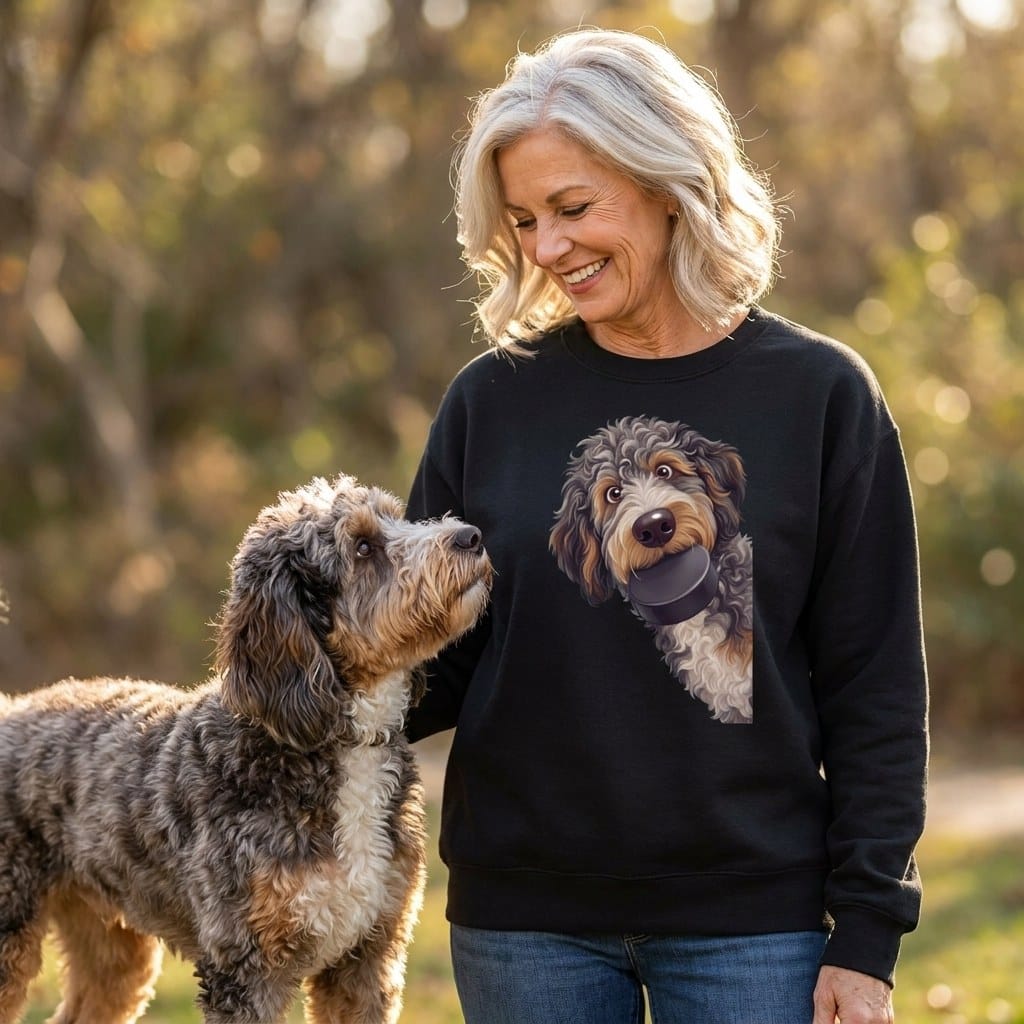 Aussiedoodle Hockey Puck Sweatshirt in by Puppy Jo
