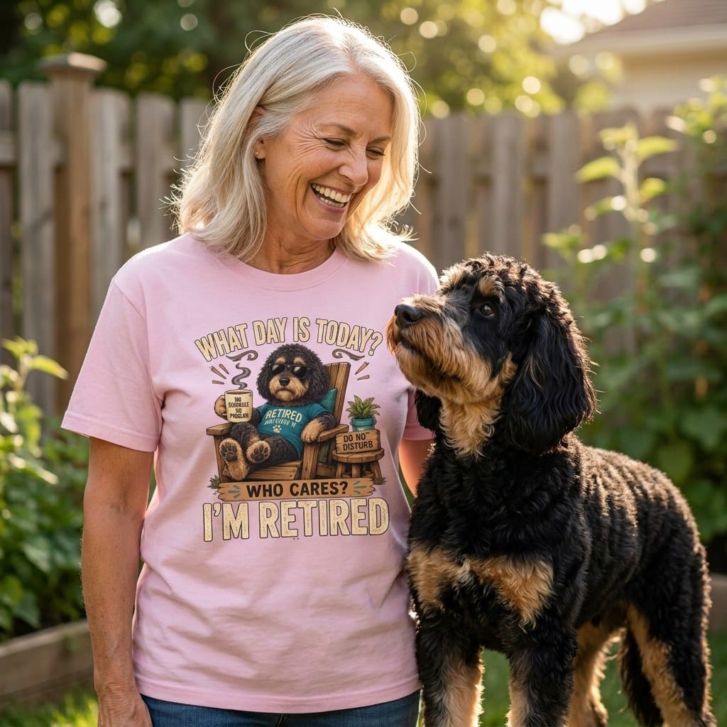 I'm Retired Phantom Goldendoodle Signature T-Shirt in by Puppy Jo