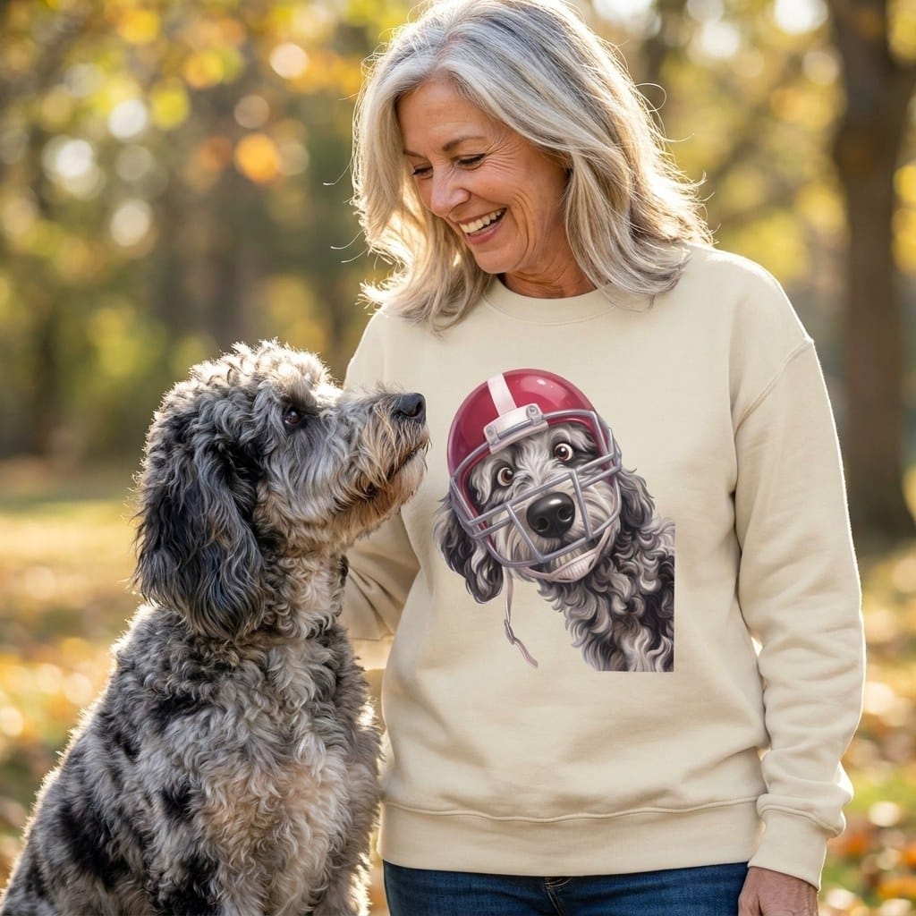 Merle Goldendoodle Football Helmet Sweatshirt in by Puppy Jo