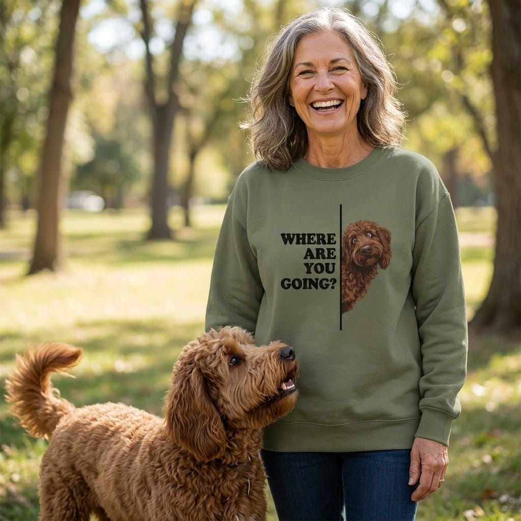 Where Going Chocolate Goldendoodle Sweatshirt in by Puppy Jo