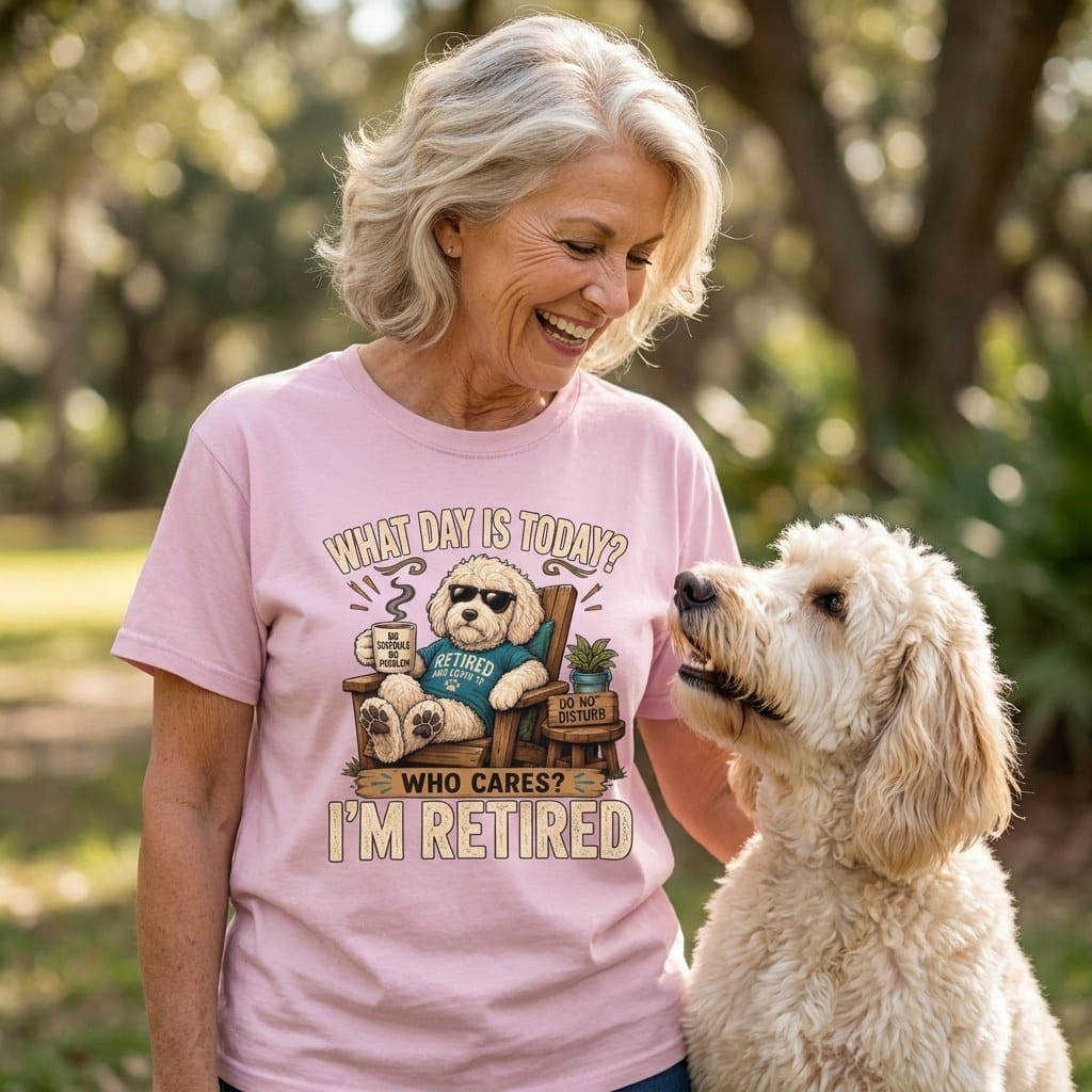 I'm Retired Cream Goldendoodle Signature T-Shirt in by Puppy Jo