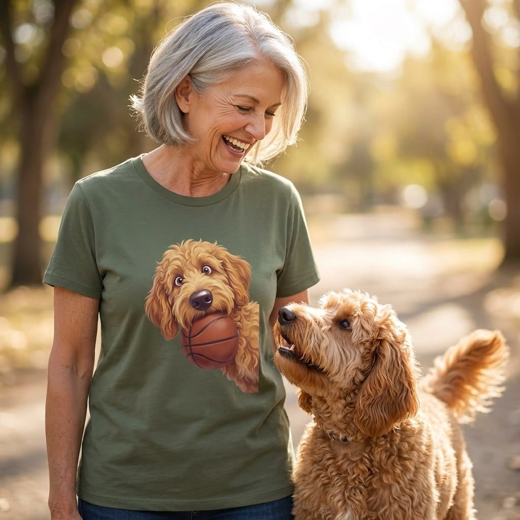 Apricot Goldendoodle Basketball T-Shirt in by Puppy Jo