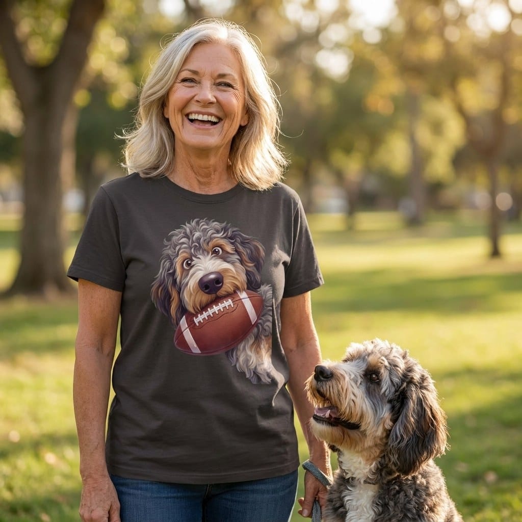 Aussiedoodle Football Signature T-Shirt in by Puppy Jo
