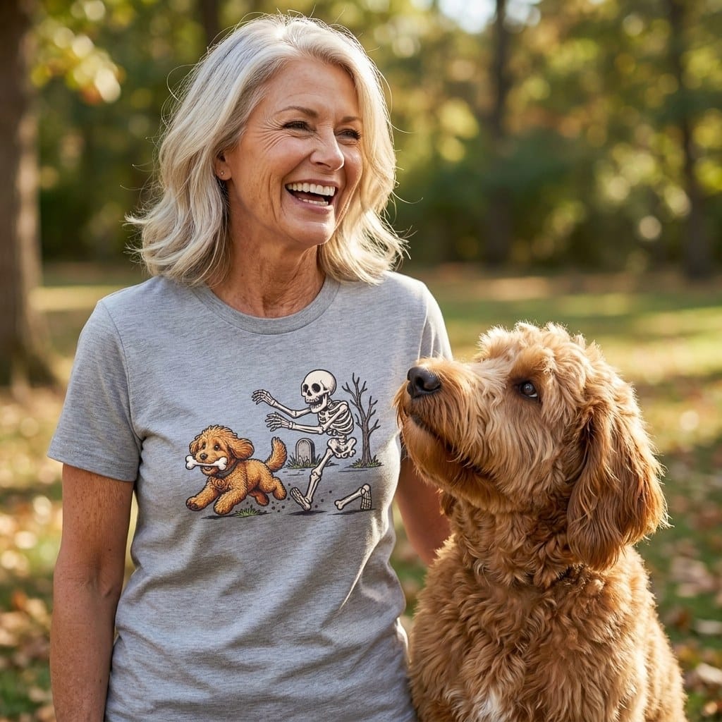 Gold Goldendoodle Bone Thief T-Shirt in by Puppy Jo