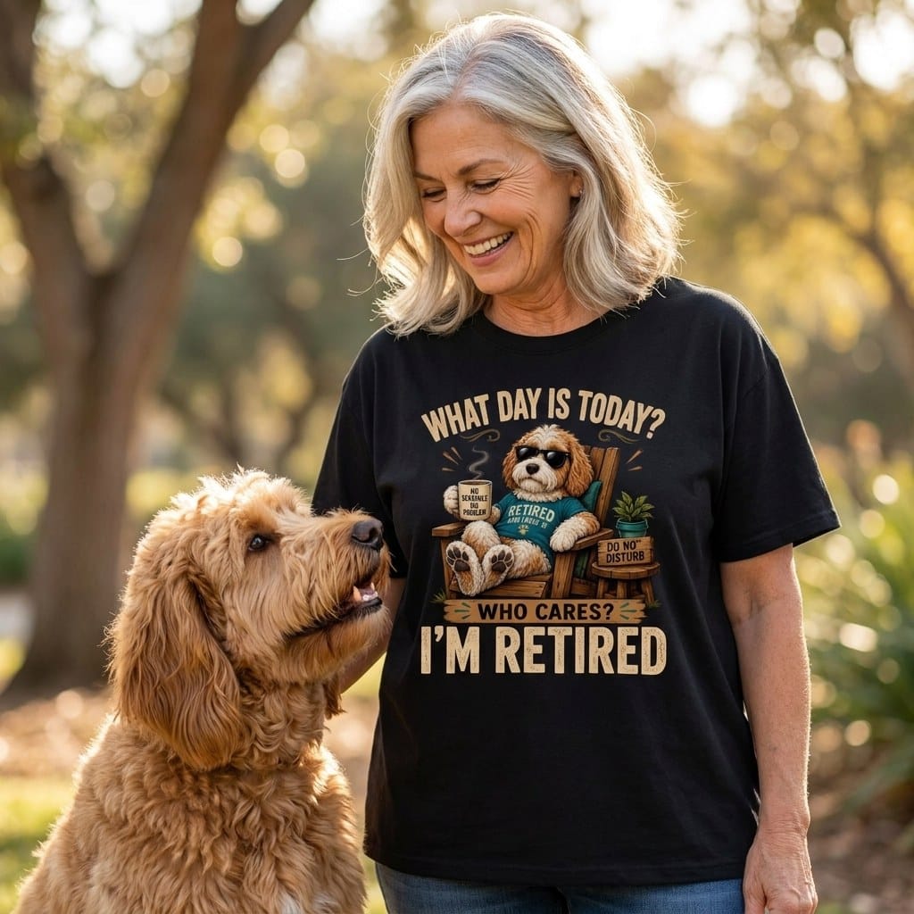 I'm Retired Parti Goldendoodle Signature T-Shirt in by Puppy Jo