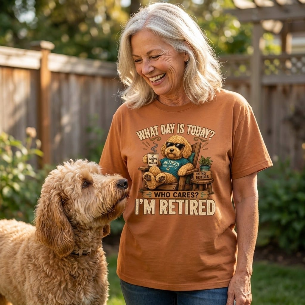 I'm Retired Golden Goldendoodle Signature T-Shirt in by Puppy Jo