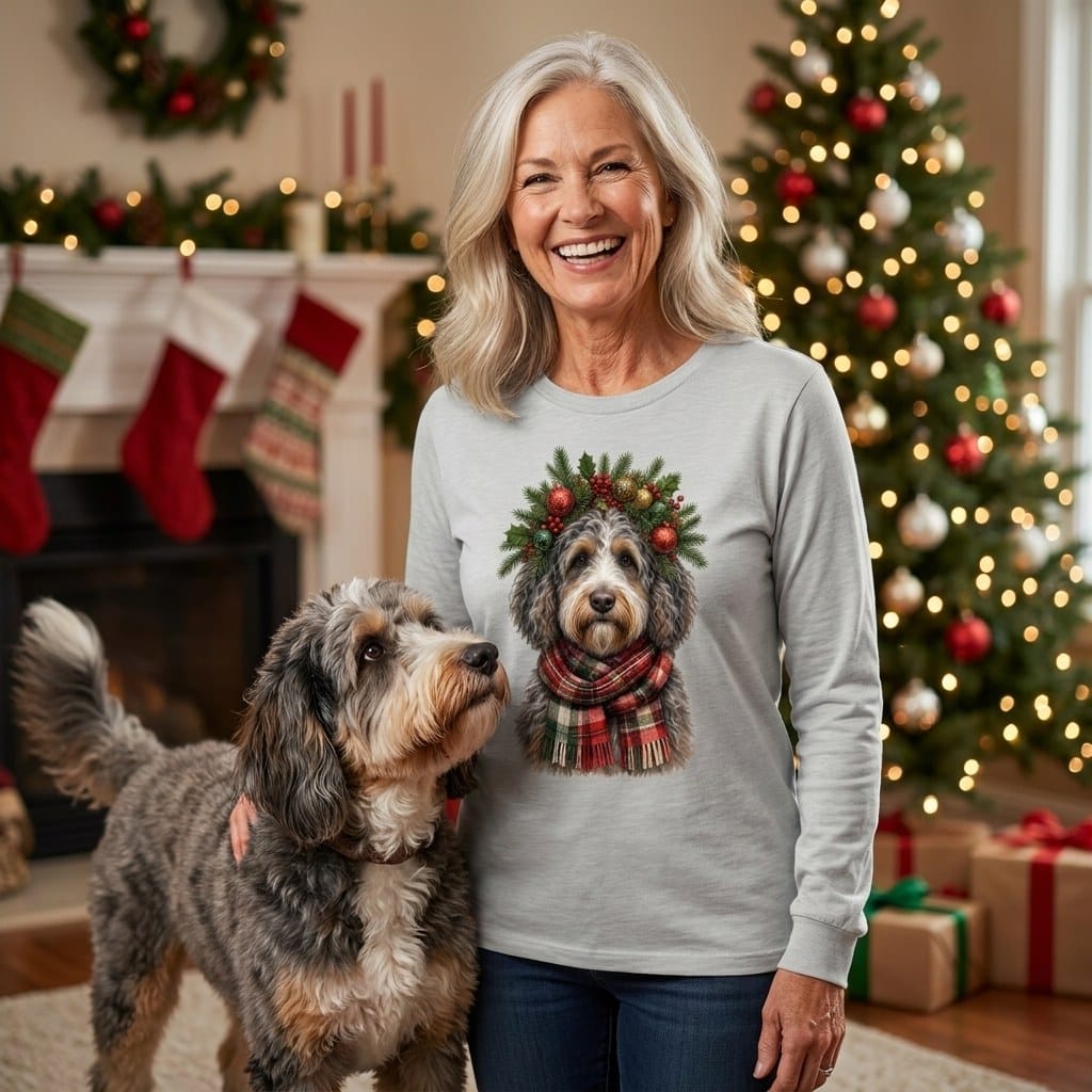Aussiedoodle Holiday Crown Long Sleeve T-Shirt in by MyDesigns