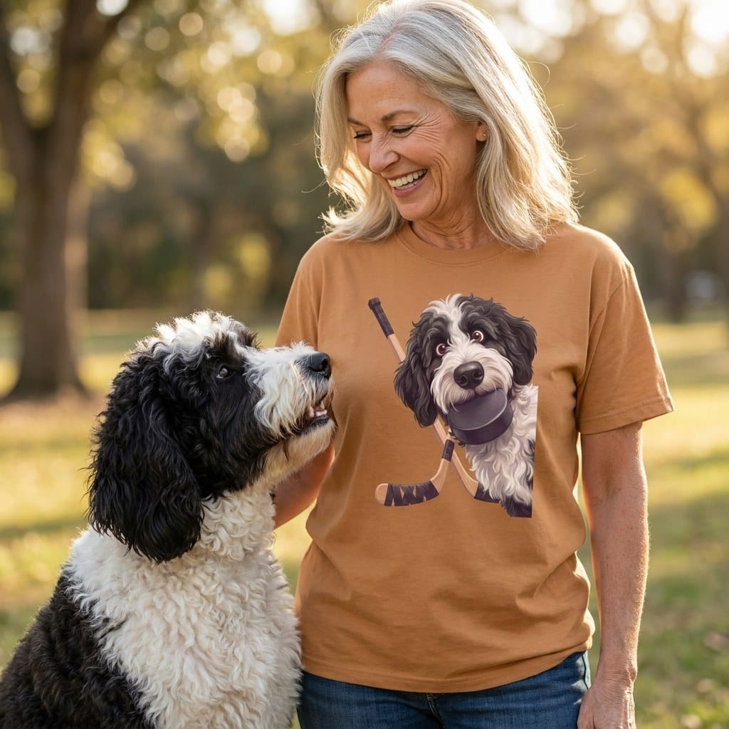 Sheepadoodle Hockey Signature T-Shirt in by Puppy Jo