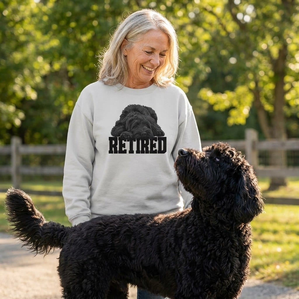 Retired Sleeping Black Goldendoodle Sweatshirt in by Puppy Jo