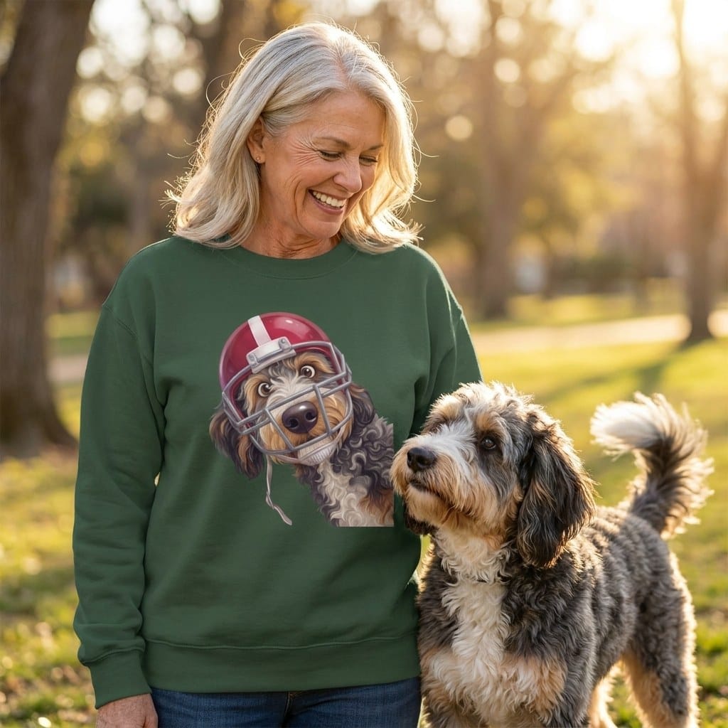 Aussiedoodle Football Helmet Sweatshirt in by Puppy Jo