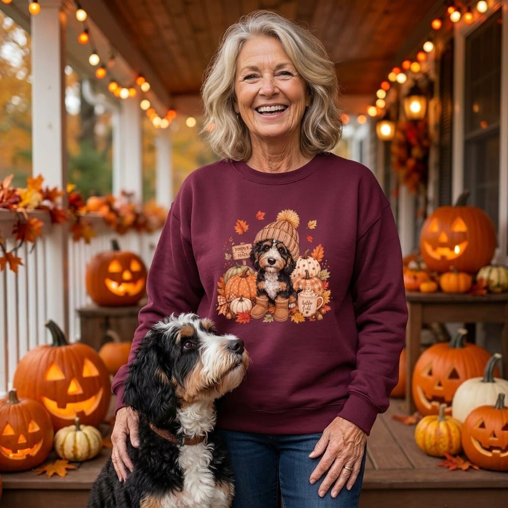 Bernedoodle Pumpkin Patch Sweatshirt in by Puppy Jo