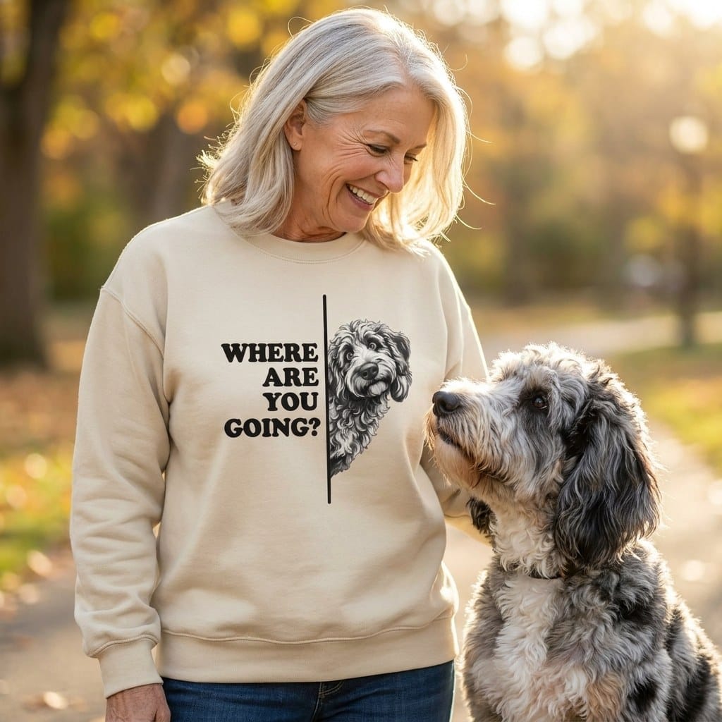 Where Going Merle Goldendoodle Sweatshirt in by Puppy Jo