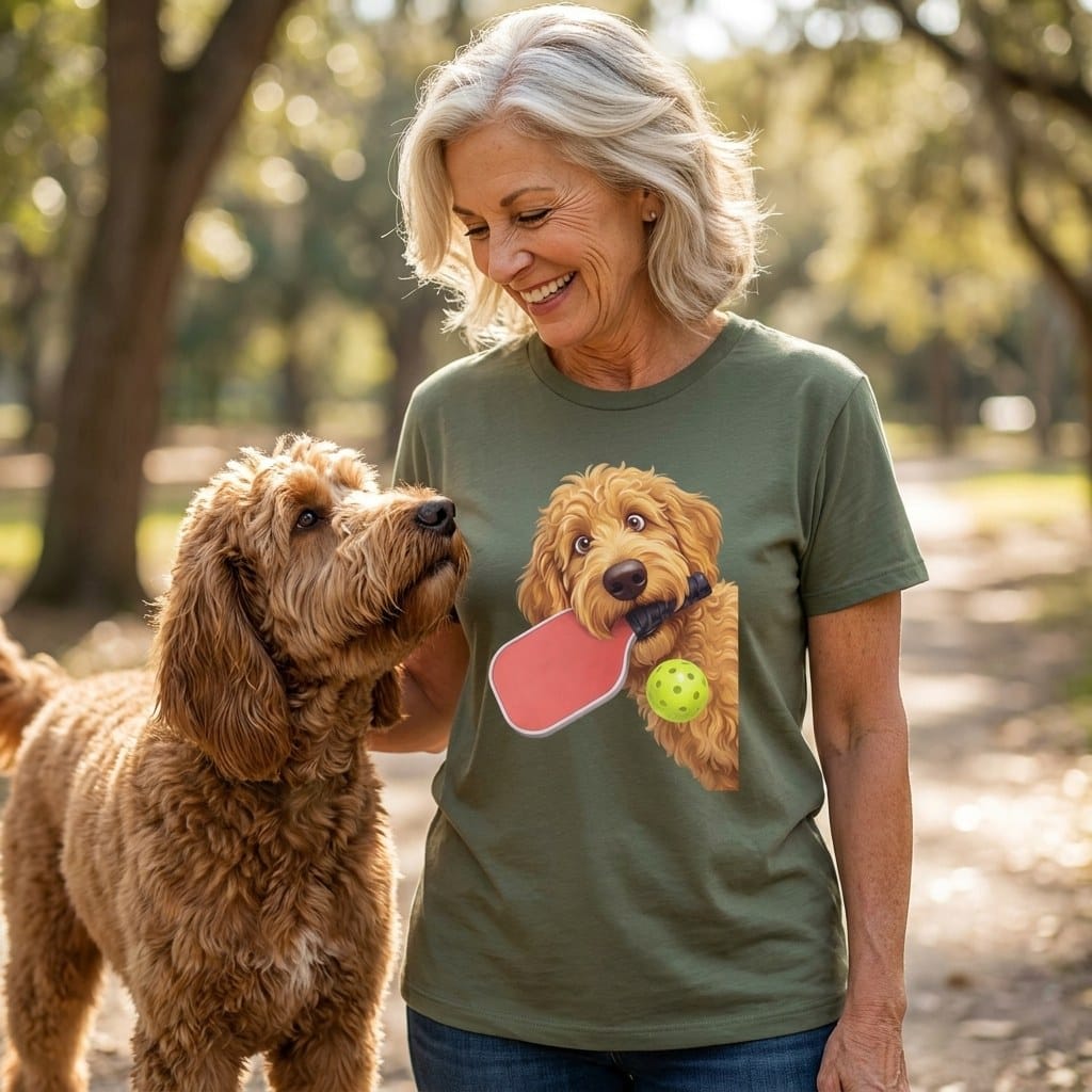 Golden Goldendoodle Pickleball T-Shirt in by Puppy Jo