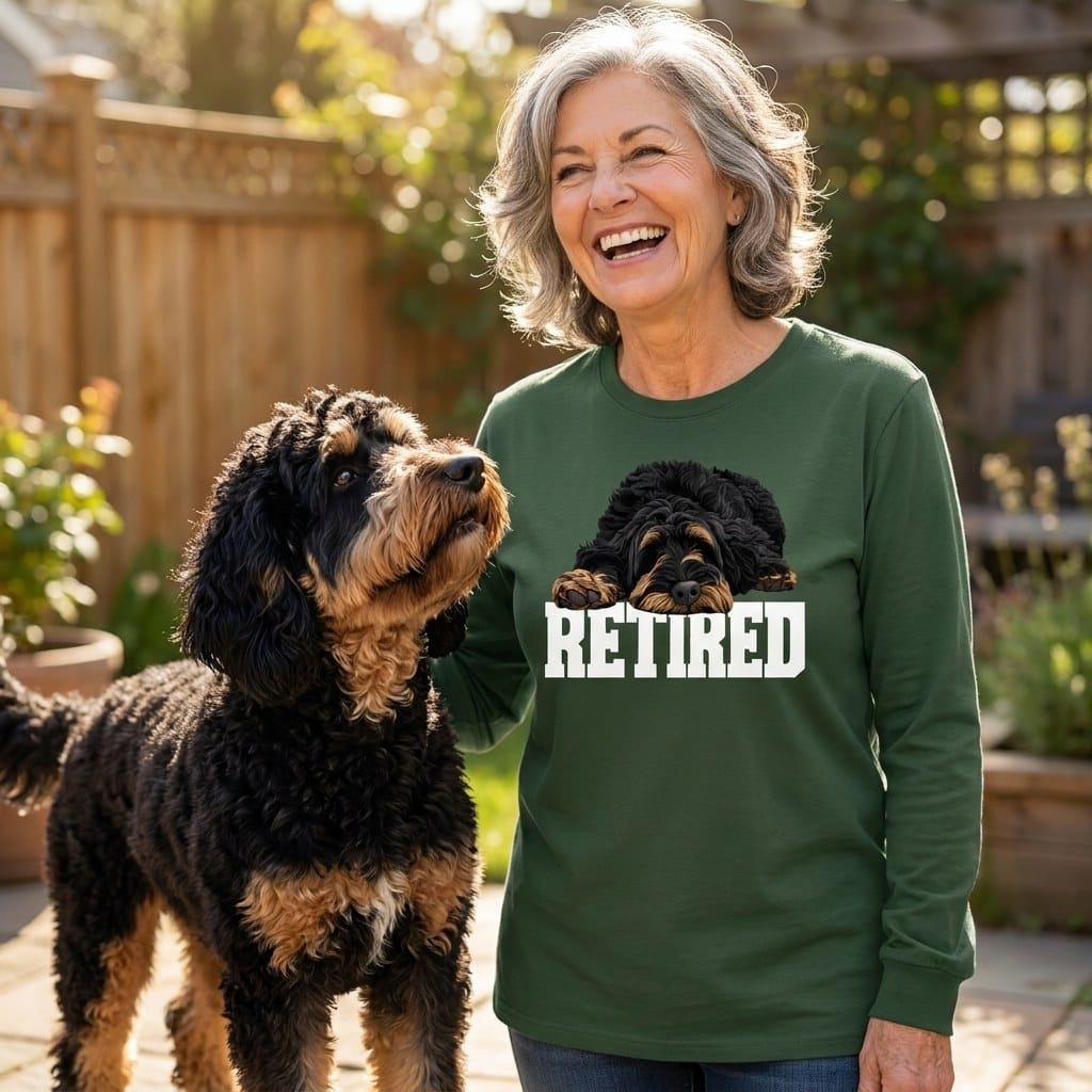 Retired Sleeping Phantom Goldendoodle Long Sleeve T-Shirt in by Puppy Jo