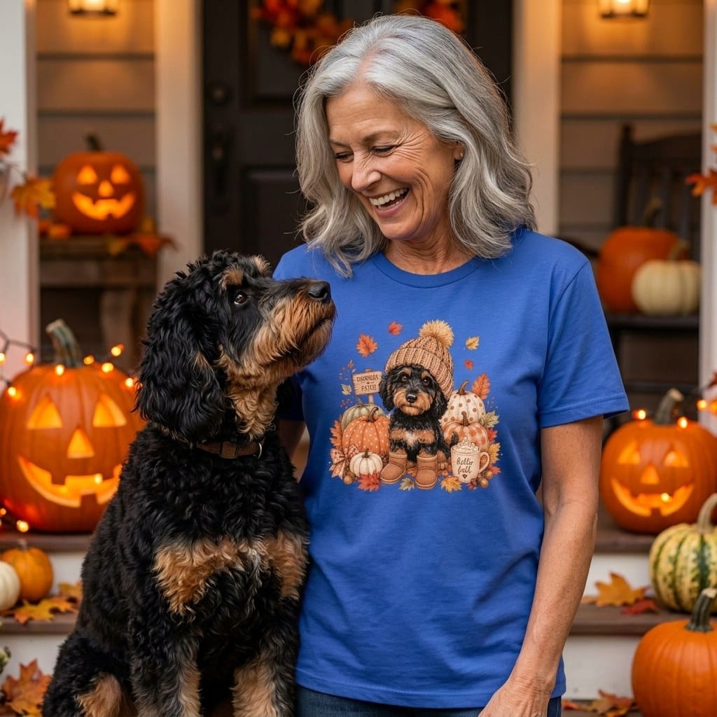 Phantom Goldendoodle Pumpkin Patch T-Shirt in by Puppy Jo