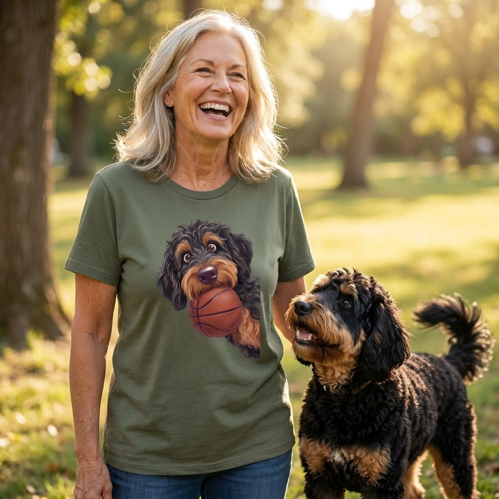 Phantom Goldendoodle Basketball T-Shirt in by Puppy Jo