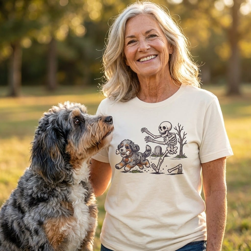 Aussiedoodle Bone Thief T-Shirt in by Puppy Jo