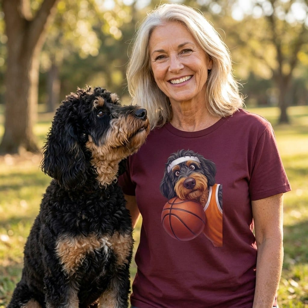 Phantom Goldendoodle Basketball Player T-Shirt in by Puppy Jo