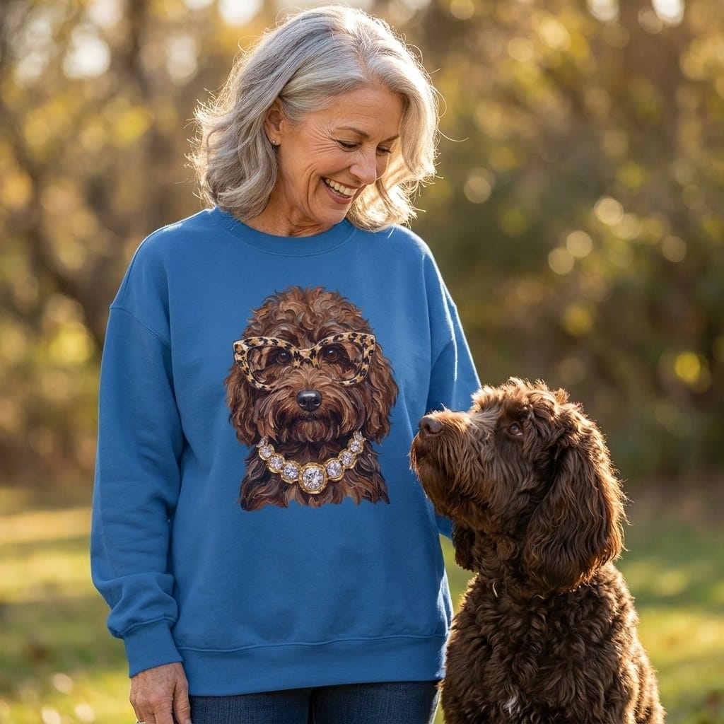 Chocolate Goldendoodle Glam Sweatshirt in by Puppy Jo