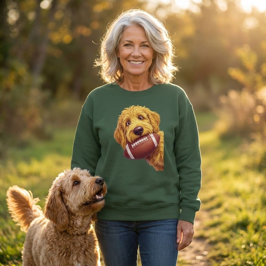 Golden Goldendoodle Football Sweatshirt in by Puppy Jo