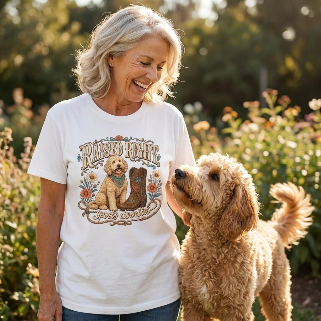 Goldendoodle Raised Signature T-Shirt in by Puppy Jo