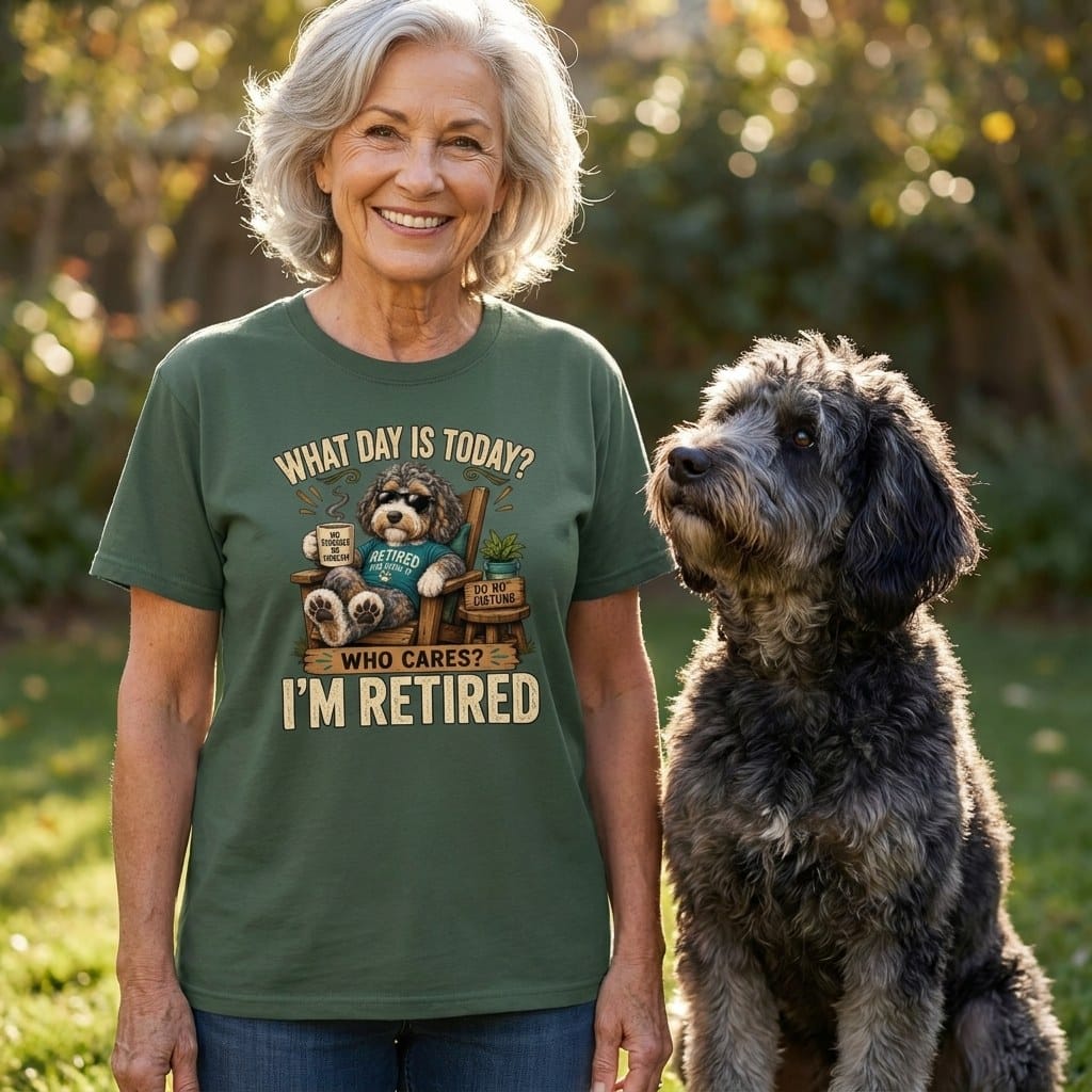 I'm Retired Aussiedoodle Signature T-Shirt in by Puppy Jo