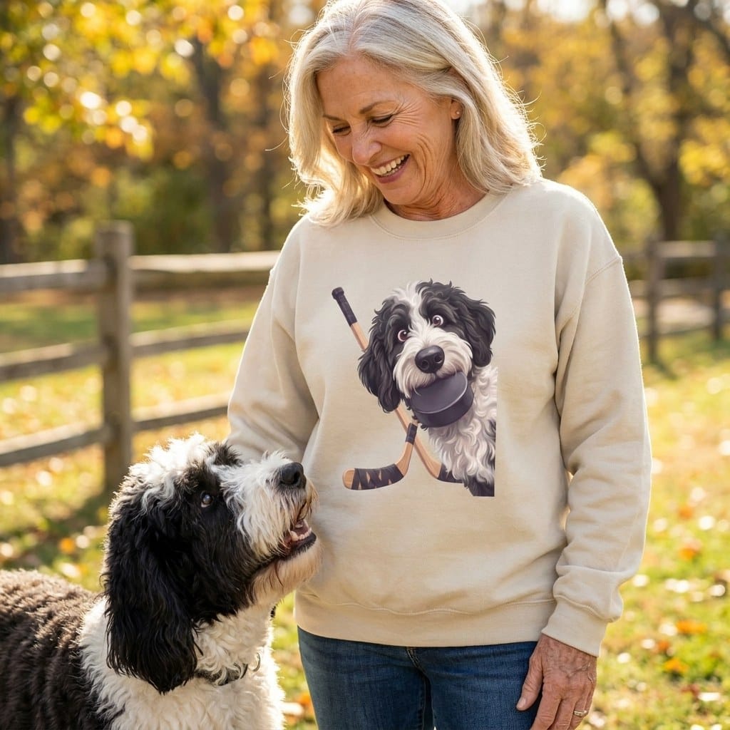 Sheepadoodle Hockey Sweatshirt in by Puppy Jo