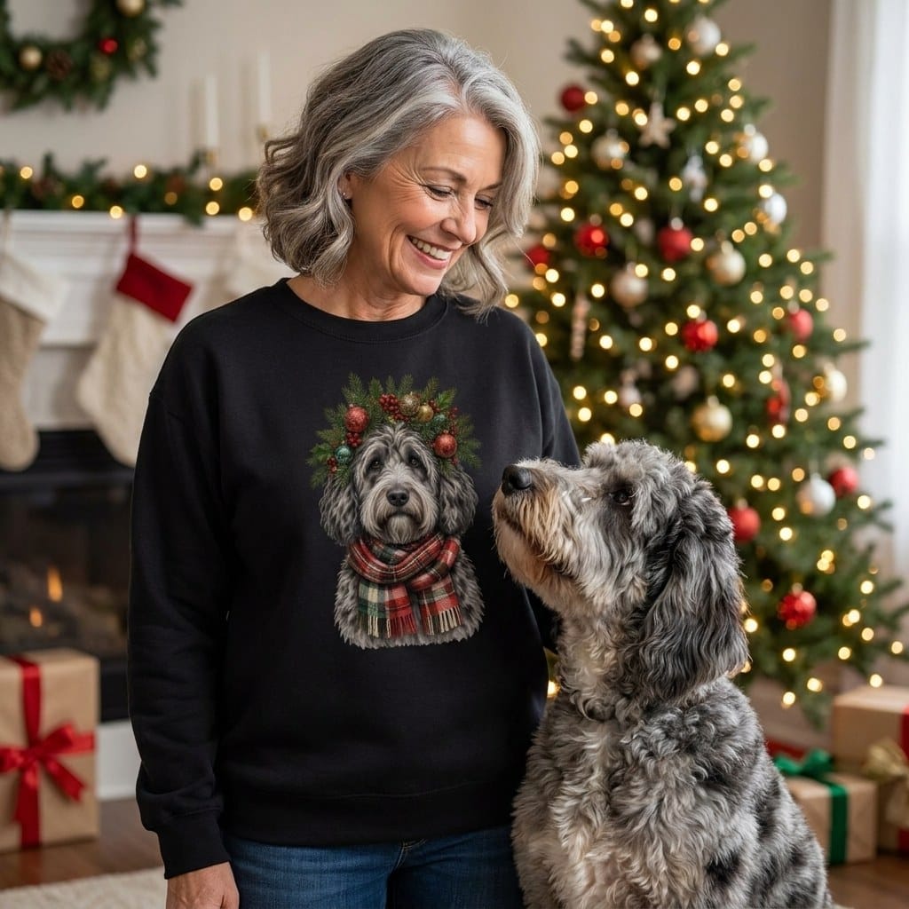 Merle Goldendoodle Holiday Crown Sweatshirt in by Puppy Jo
