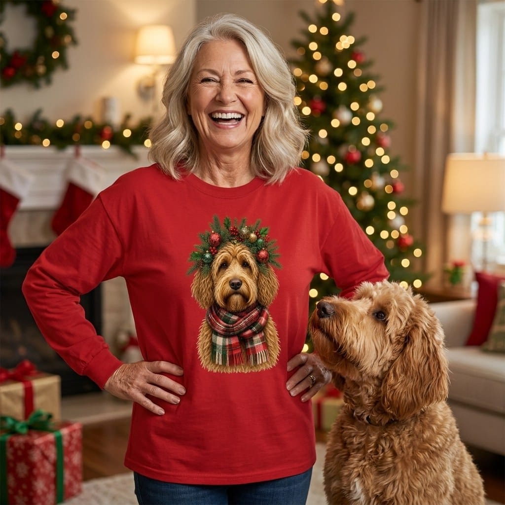 Golden Goldendoodle Holiday Crown Long Sleeve T-Shirt in by MyDesigns