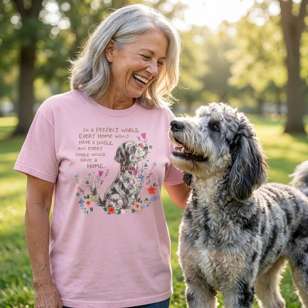 Perfect World Merle Goldendoodle Signature T-Shirt in by Puppy Jo
