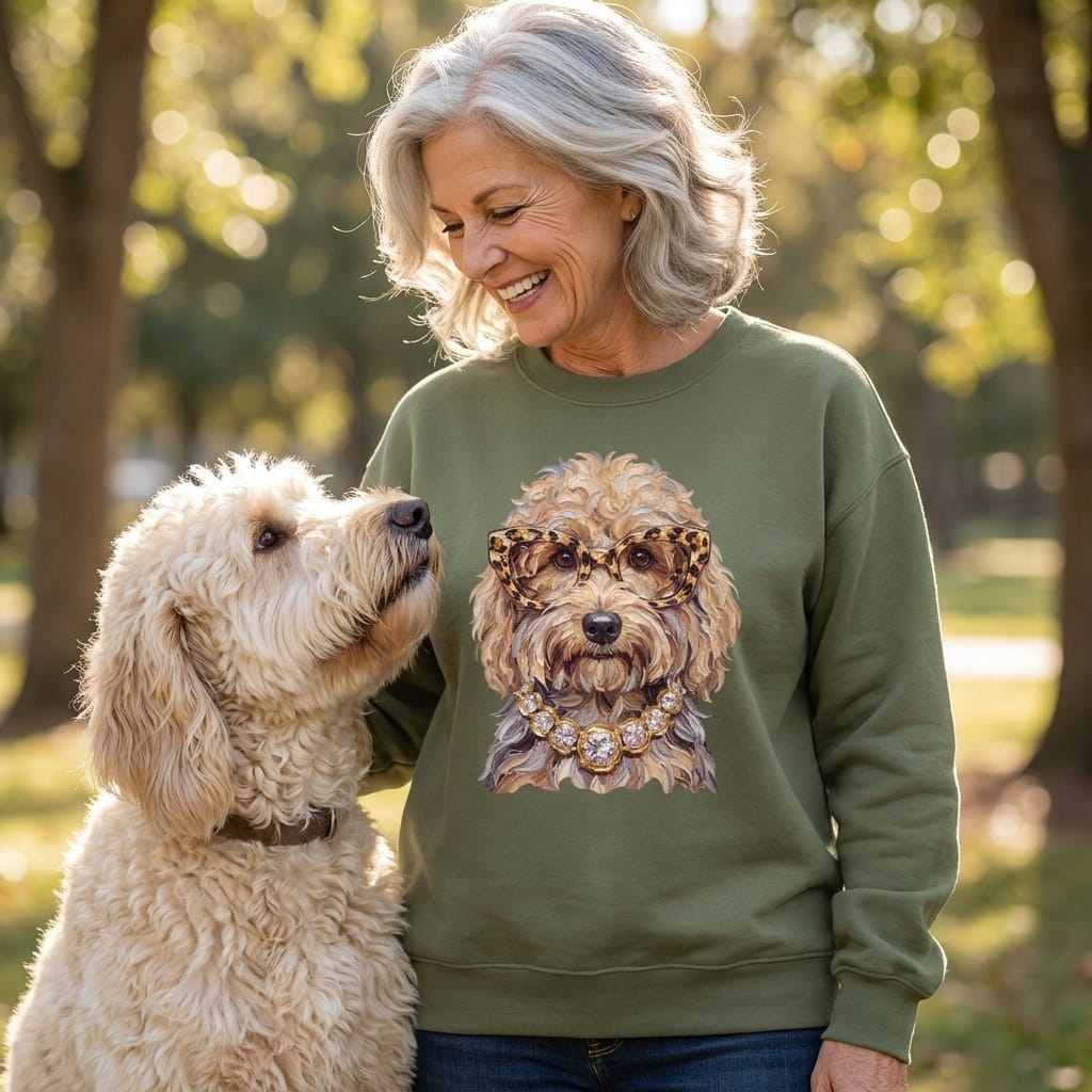 Cream Goldendoodle Glam Sweatshirt in by Puppy Jo