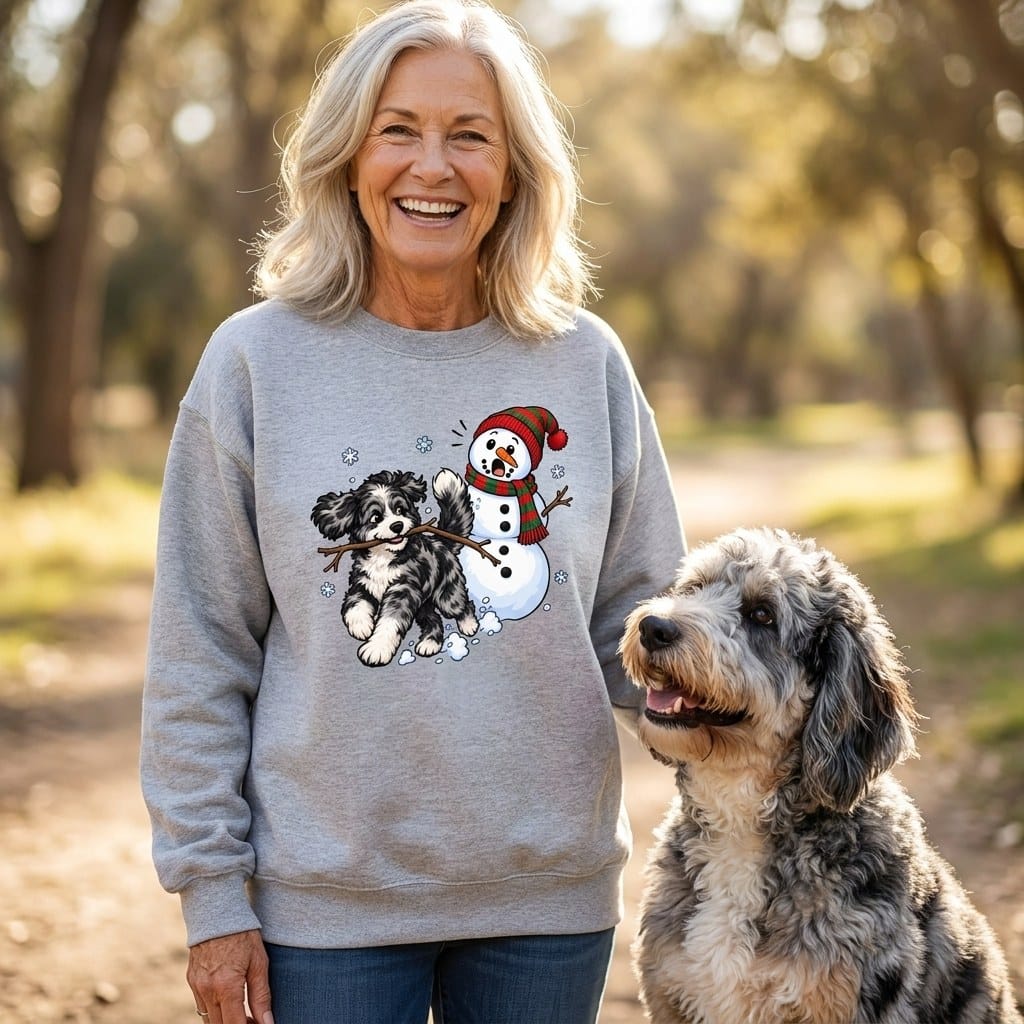 Merle Goldendoodle Snowman Sweatshirt in by Puppy Jo