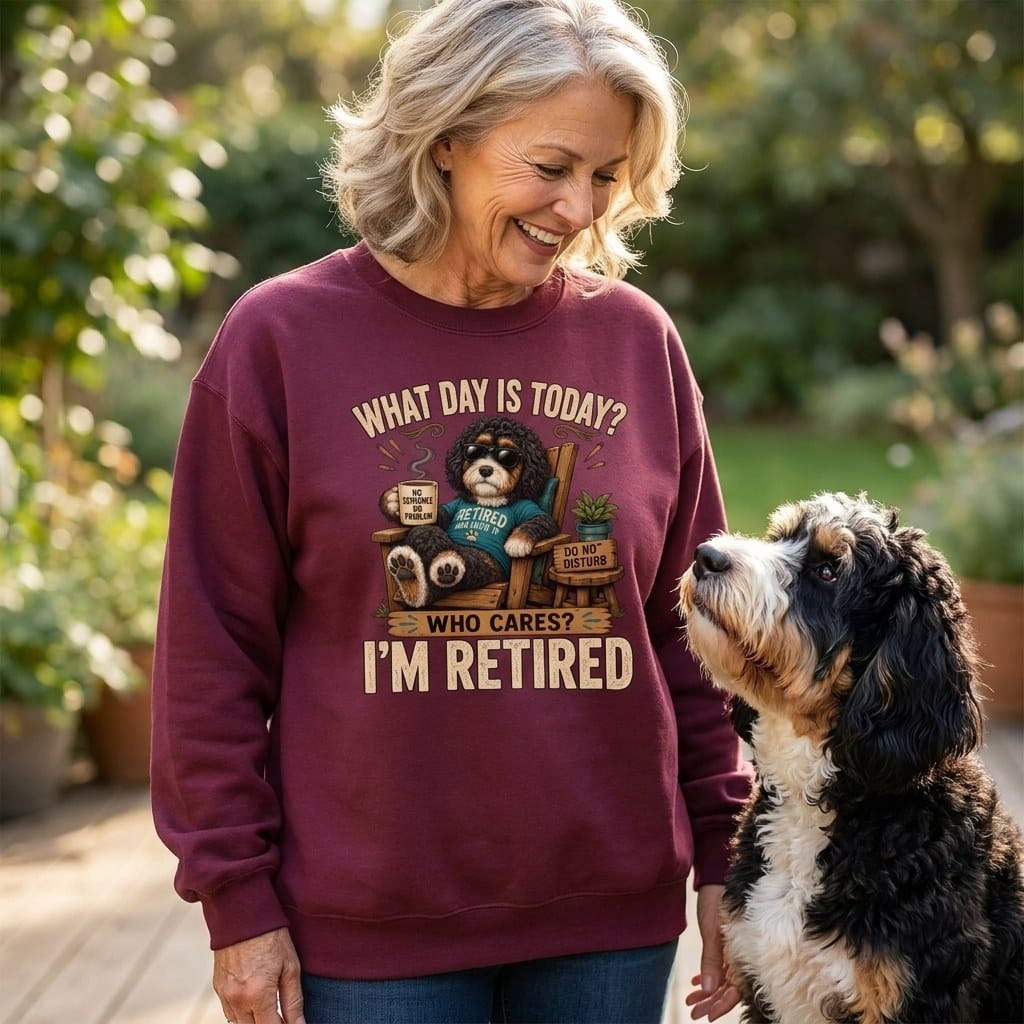 I'm Retired Bernedoodle Sweatshirt in by Puppy Jo
