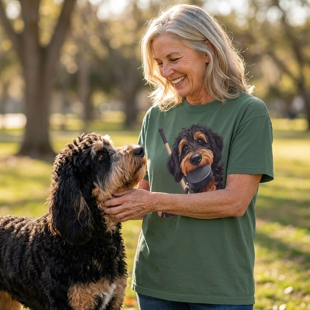 Phantom Goldendoodle Hockey Signature T-Shirt in by Puppy Jo