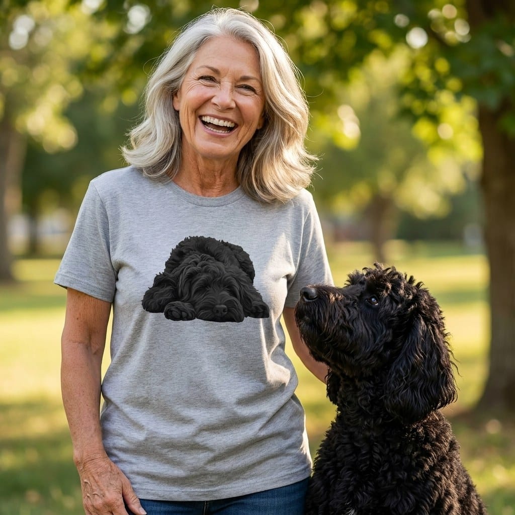 Black Goldendoodle Snoozing T-Shirt in by Puppy Jo