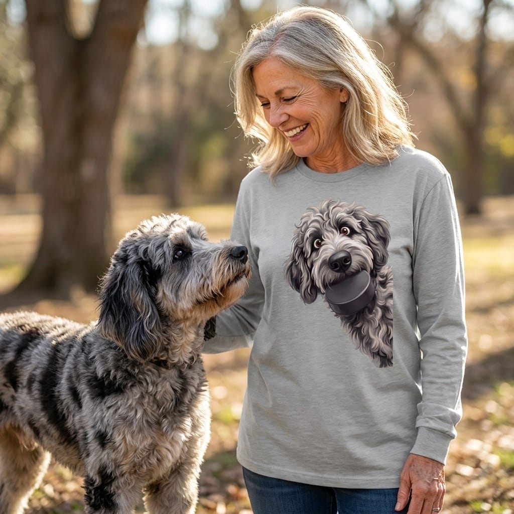 Merle Goldendoodle Hockey Puck Long Sleeve T-Shirt in by Puppy Jo