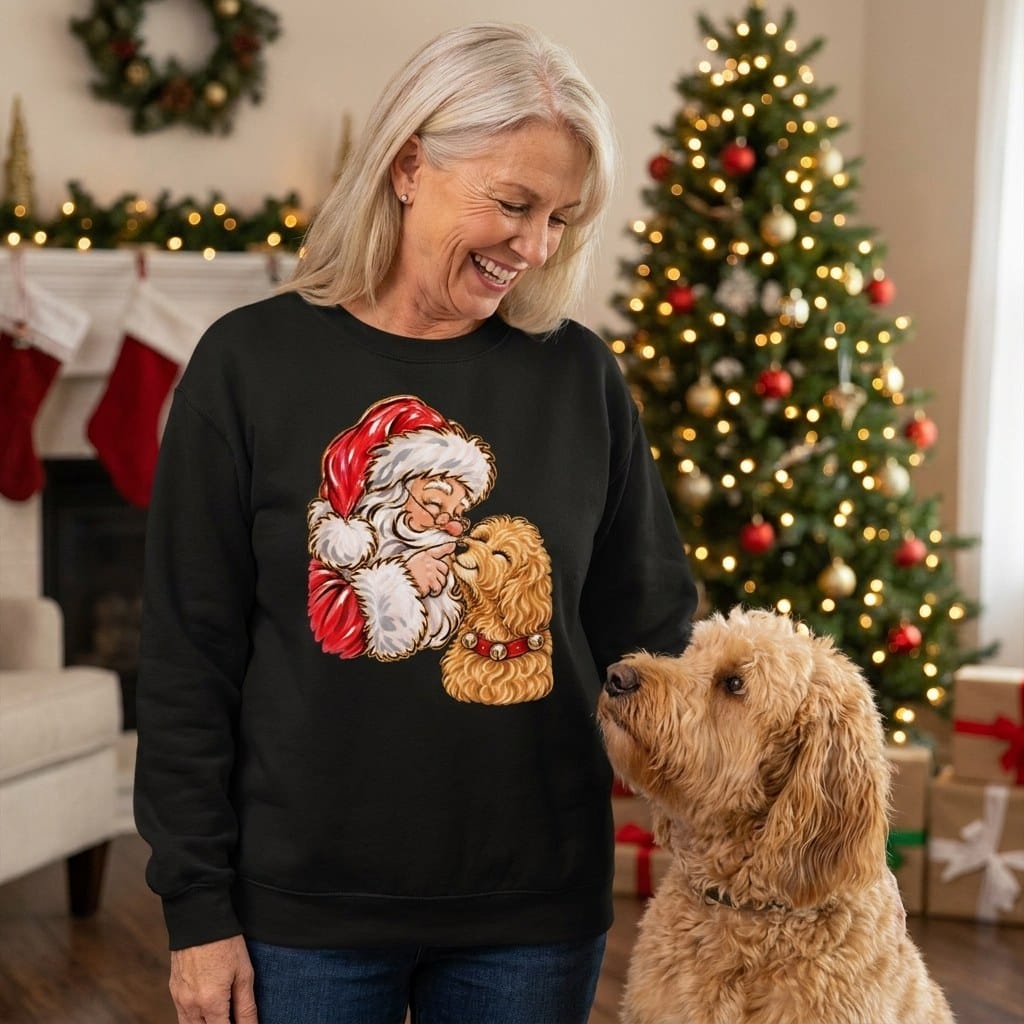 Golden Goldendoodle Santa Kiss Sweatshirt in by Puppy Jo